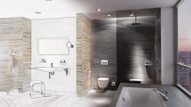 Bad HEWI System 800 Bad ausgestattet mit barrierefreien HEWI Produkten und Accessoires des Systems 800