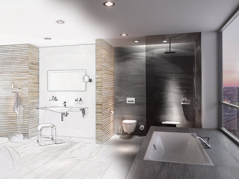 Bad HEWI System 800 Bad ausgestattet mit barrierefreien HEWI Produkten und Accessoires des Systems 800