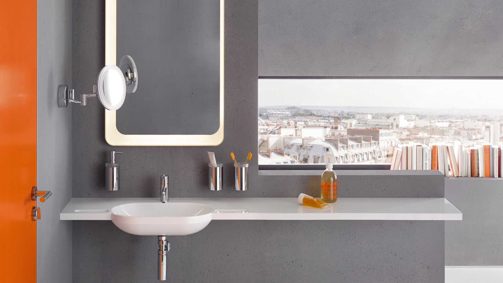 HEWI Home System 162 Waschtisch mit Hocker und Spiegel in System 162
