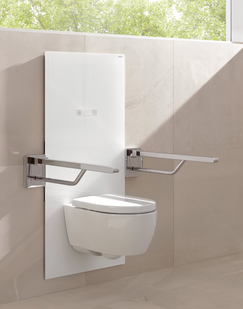Höhenverstellbares WC-Modul mit Stützklappgriff