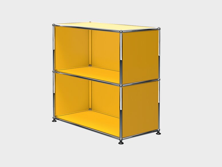 Design Original USM Offener Schrank mit zwei Fächern in Gelb und verchromtem Gestell von USM