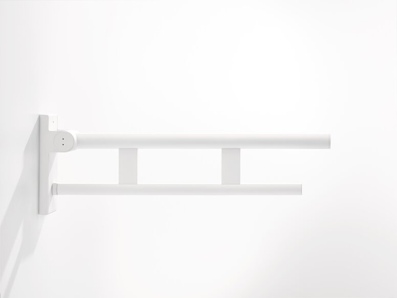 Folding support handle with two bars in matt white stainless steel