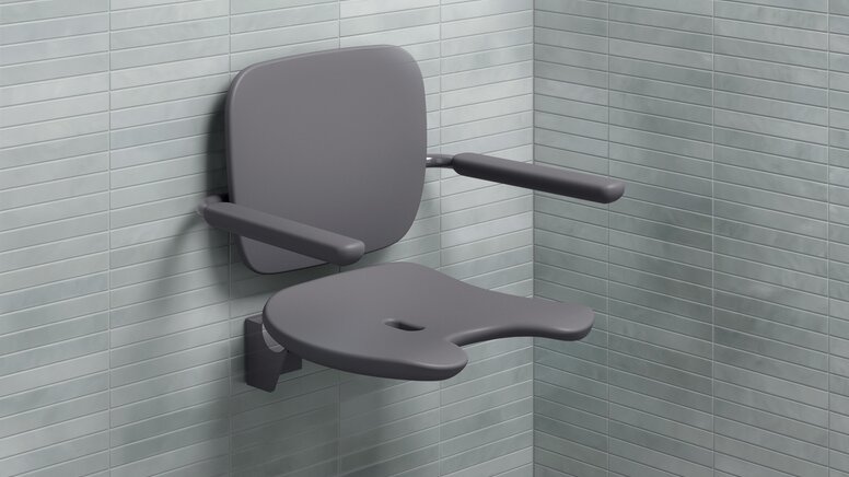 HEWI Duschsitz mit Rücken- und Armlehnen in Anthrazit aus Hartschaum 