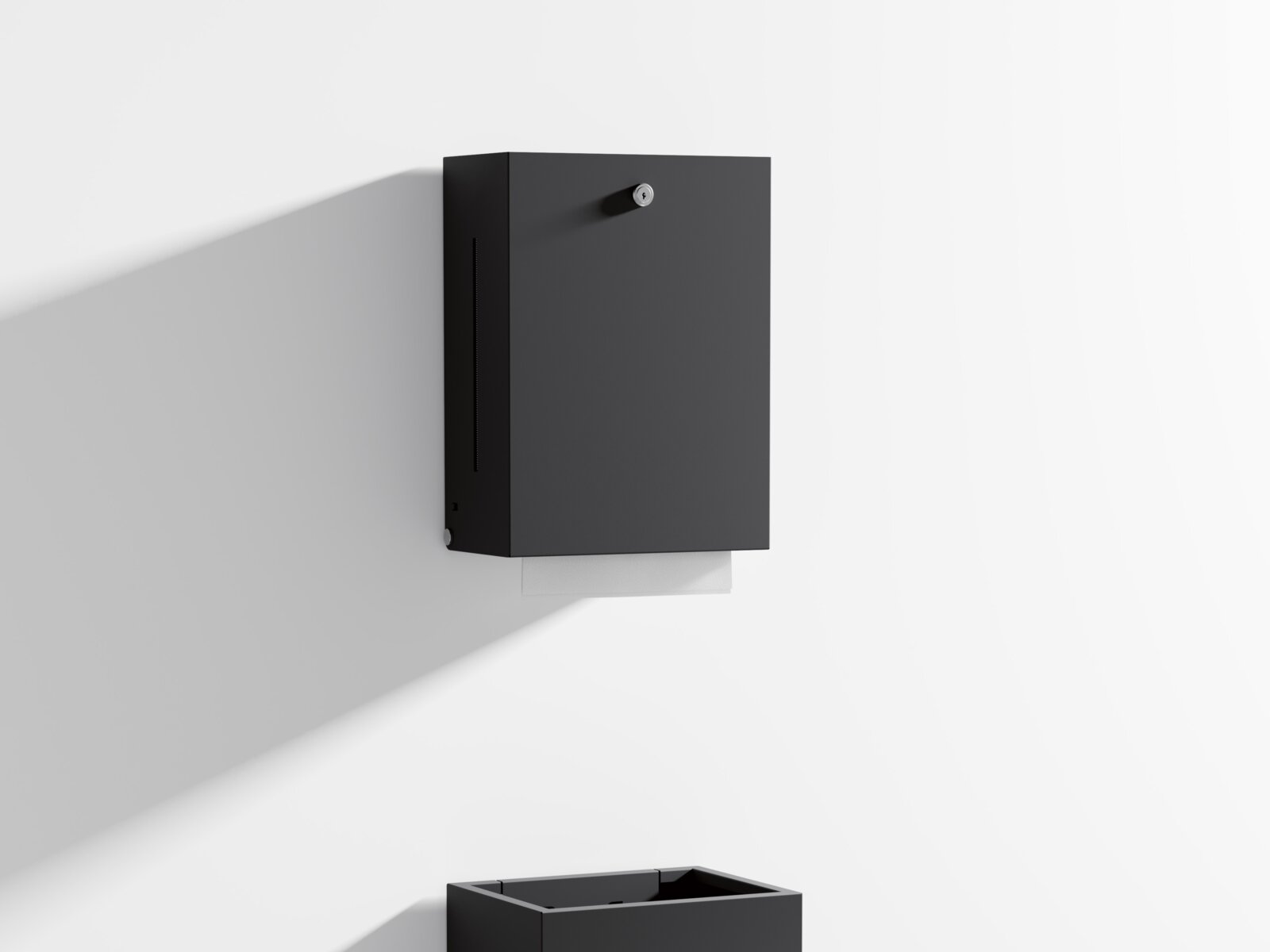 HEWI Papiertuchspender und Abfalleimer mit kantigem Design in Schwarz matt aus Edelstahl