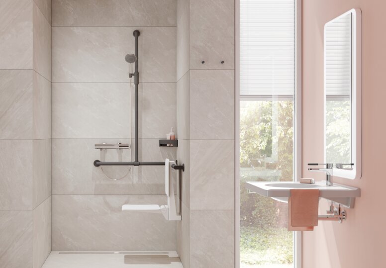 HEWI magnetic shower head holder Shower area equipped with an infinitely adjustable magnetic shower holder