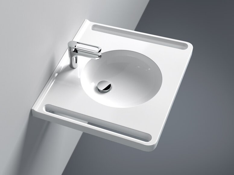 Lavabo HEWI avec bord anti-débordement Lavabo avec bord à seuil