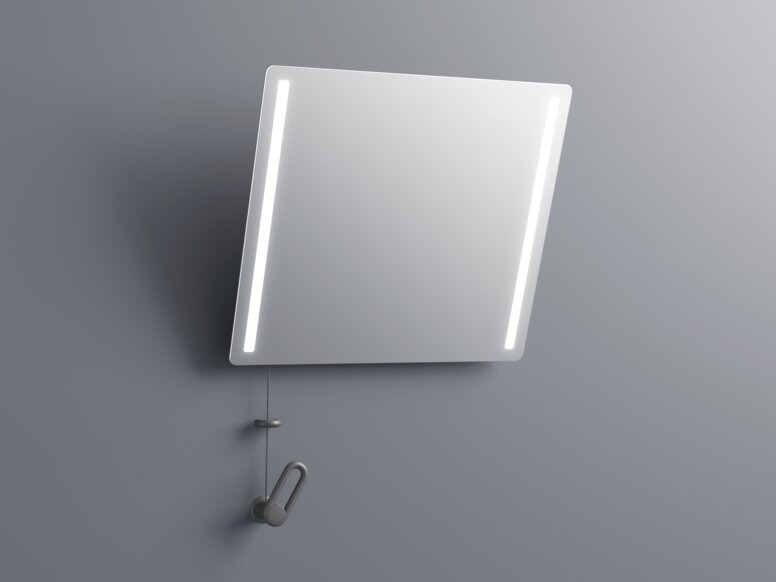 Kippspiegel mit LED-Beleuchtung und Kurbel und Seilzug zur Neigungseinstellung