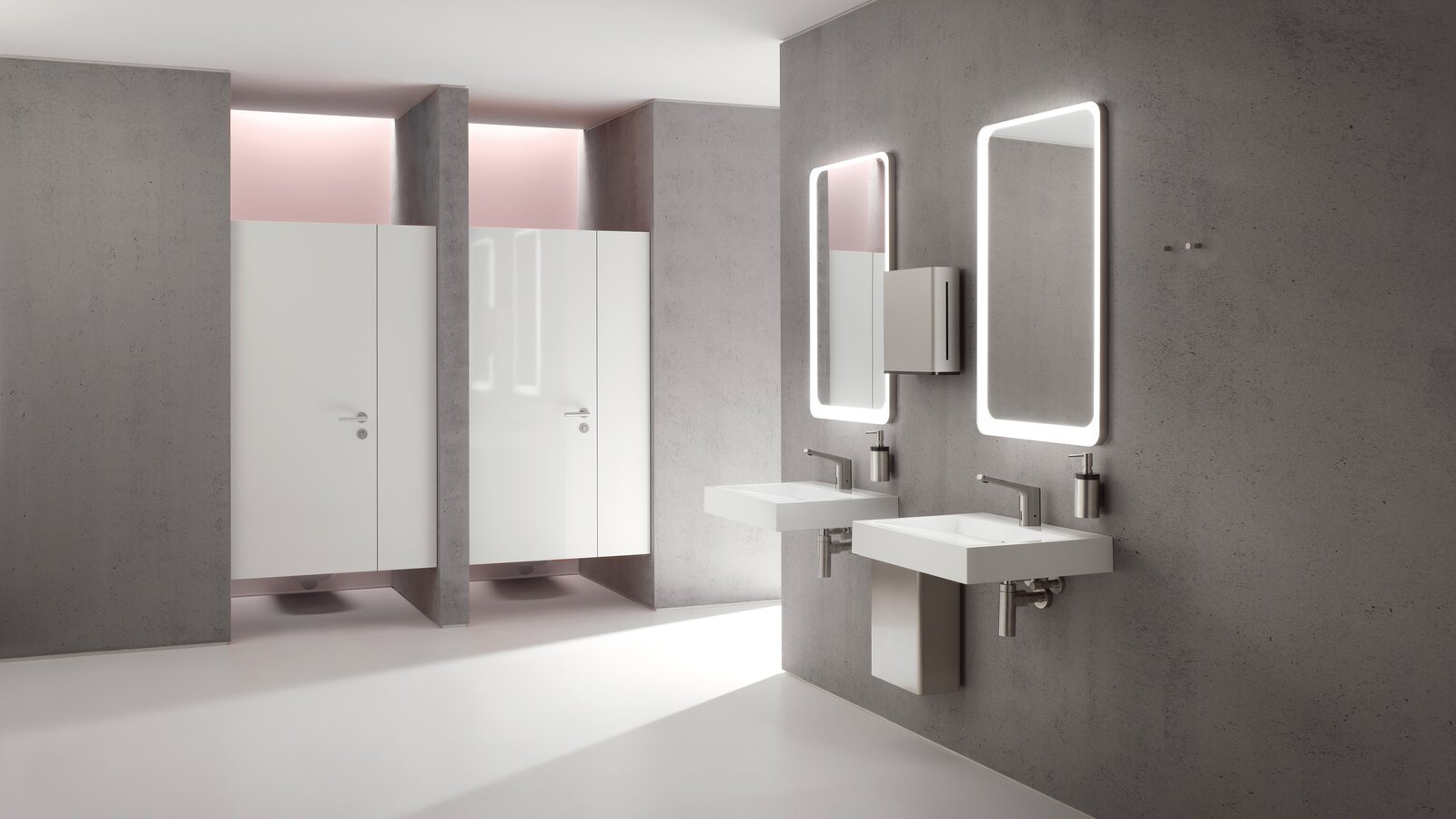 Öffentliches WC ausgestattet mit HEWI System 162 in Edelstahl matt